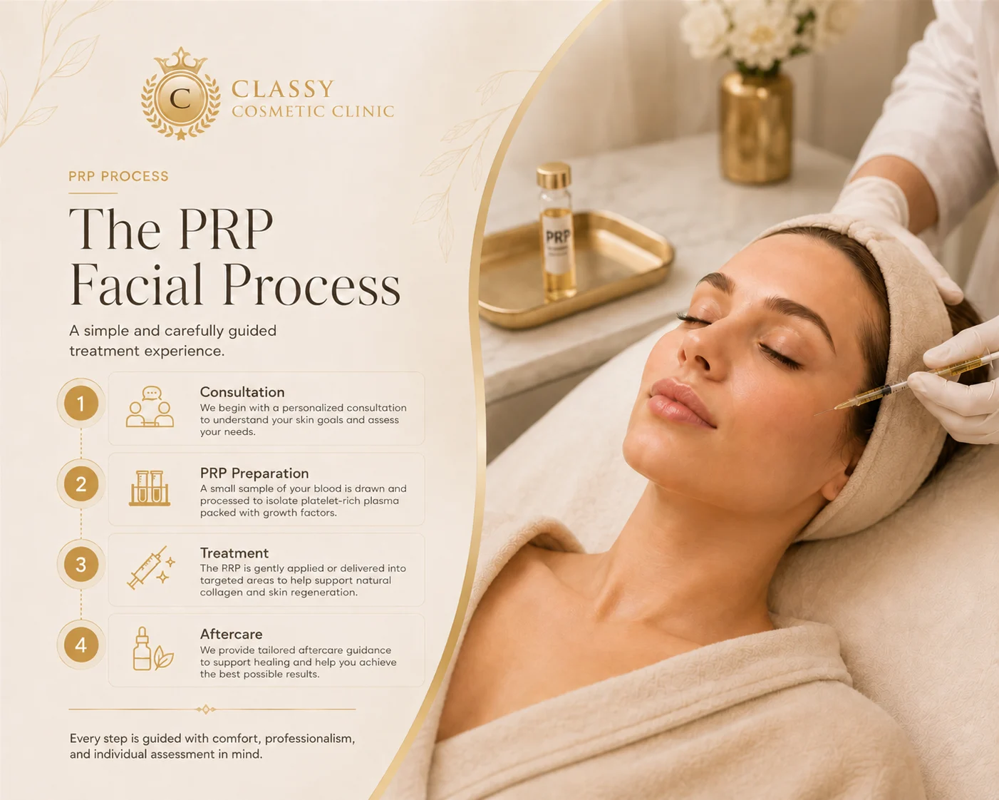 Clean PRP facial treatment setup with consultation notes in a premium clinic setting
