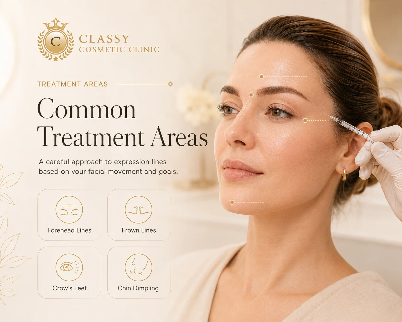 Natural-looking wrinkle relaxing consultation for forehead lines and frown lines
