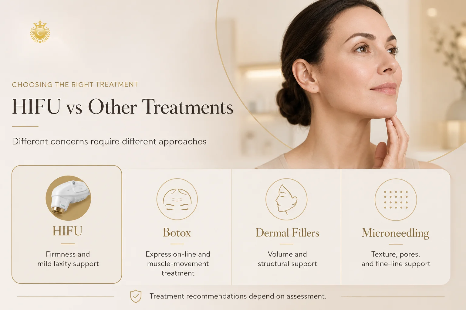 Professional assessment for HIFU skin tightening and firmness support