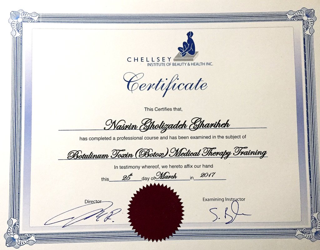 botox injection ertificate nasrin gholizade canada