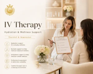 IV therapy hydration and wellness support consultation at Classy Cosmetic Clinic in Thornhill and Newmarket with professional assessment in a relaxing clinic environment